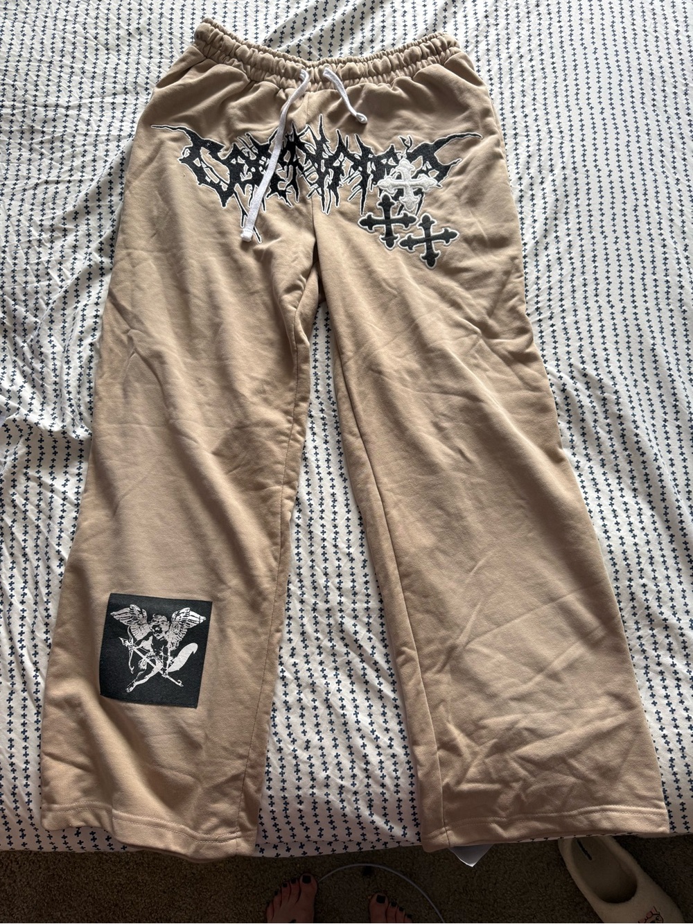 Men's Tan Graphic Lounge Pants with Drawstring